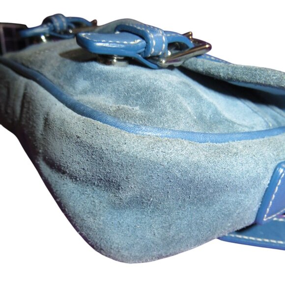 Coach 2004 Blue Suede & Leather Double Buckle Flap Closure Crossbody Bag - Picture 10 of 14